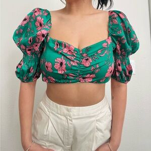 ZARA PUFF SLEEVE FLORAL CROP TOP